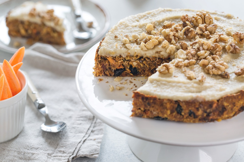 How to Make Vegan Gluten-free Carrot Cake with Cashew Frosting and Walnuts