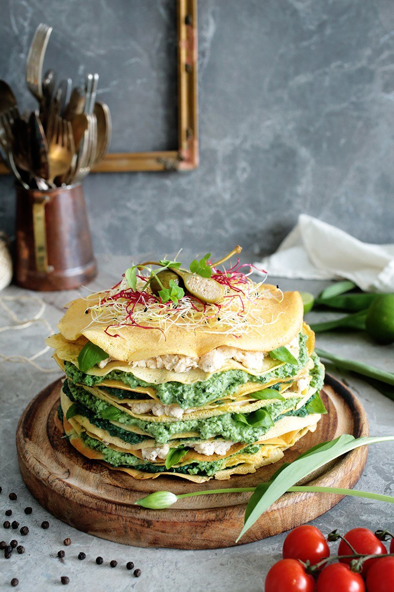 Savoury Chickpea Crepe Cake