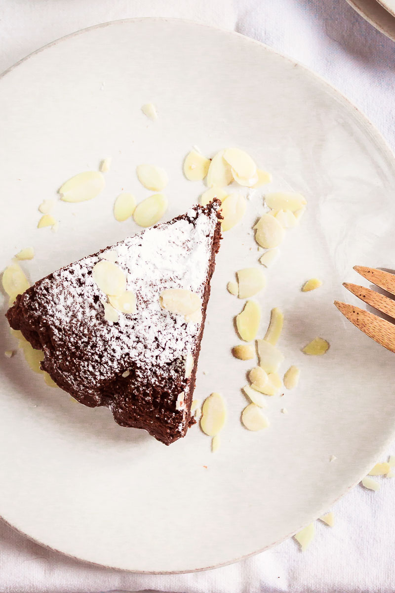 A slice of the Vegan Caprese Chocolate cake