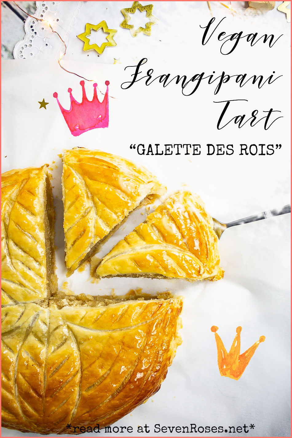 This delicious Vegan Frangipani tart or “Galette de Rois” is an almond frangipani and puff pastry delight. Who will be the king/queen for the day? ♕