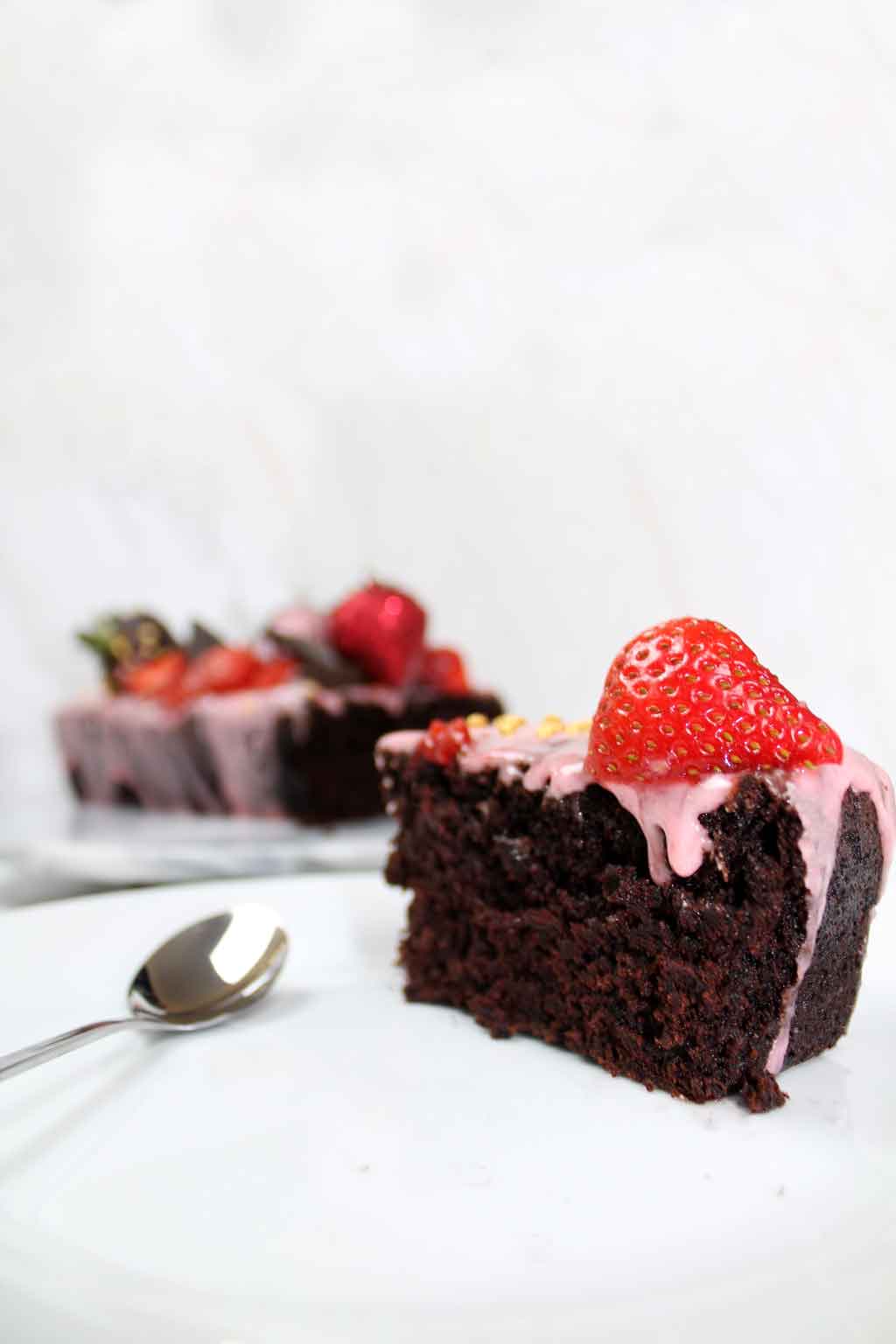 Vegan chocolate strawberry cake