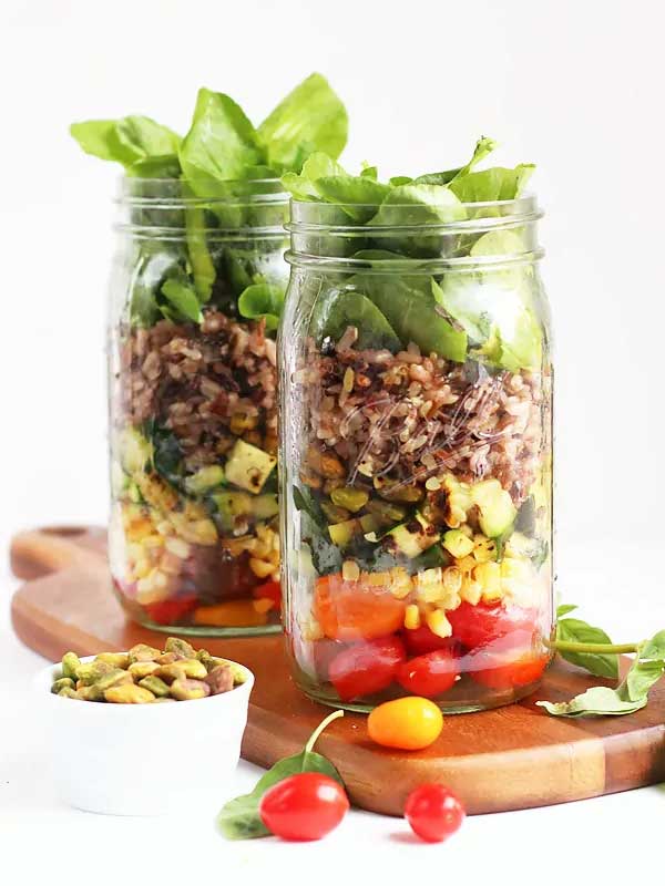 WILD RICE MASON JAR SALAD WITH BASIL PESTO