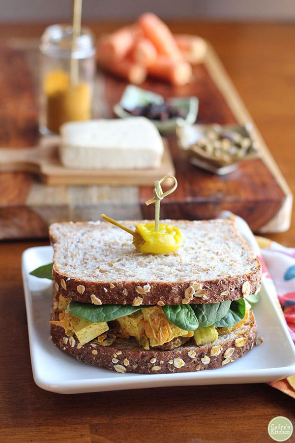 Curried tofu salad sandwich