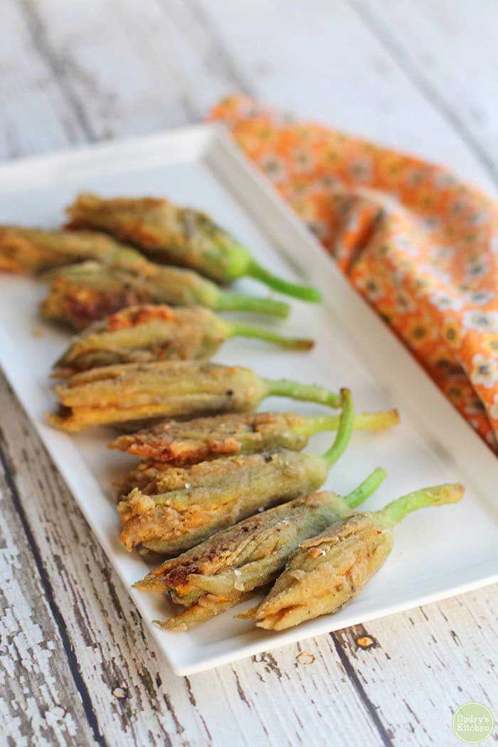 Fried squash blossoms with cashew cheese