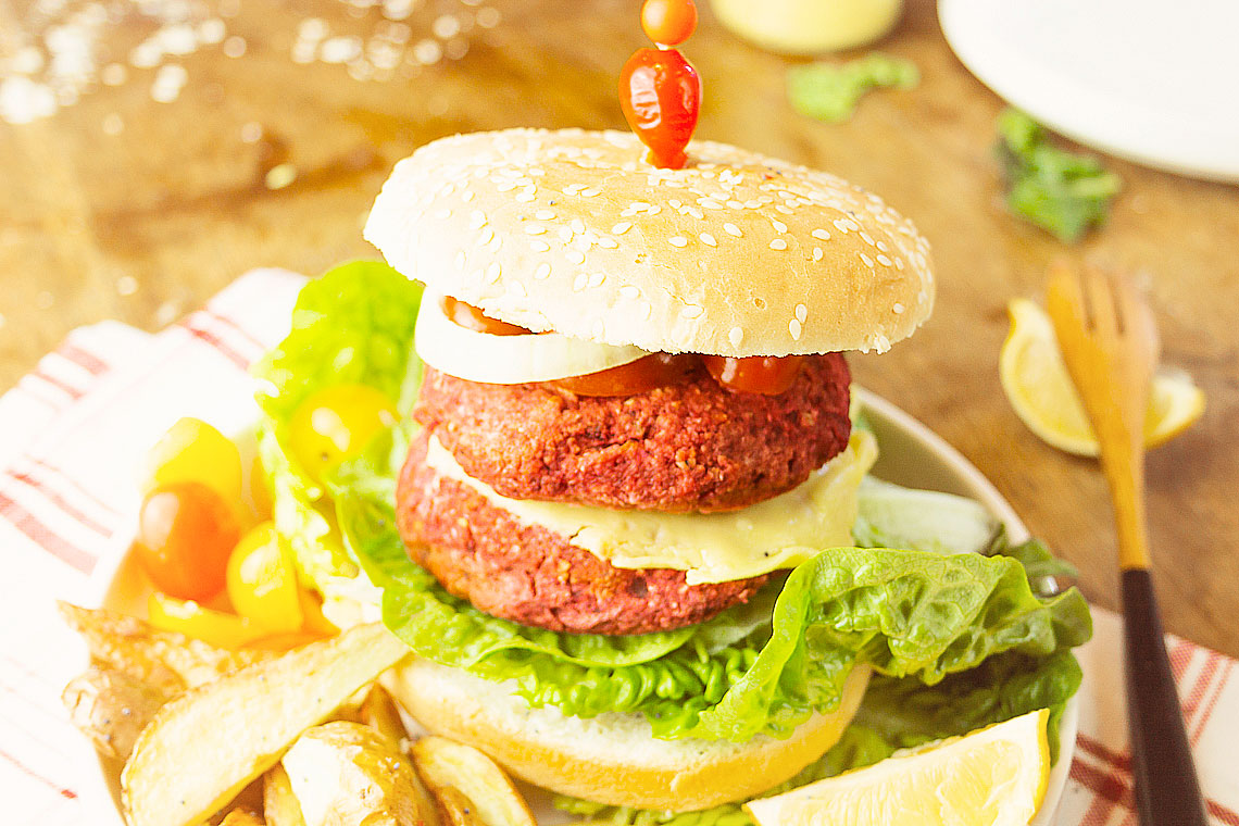 Protein-packed pantry staple chickpea and beet burgers