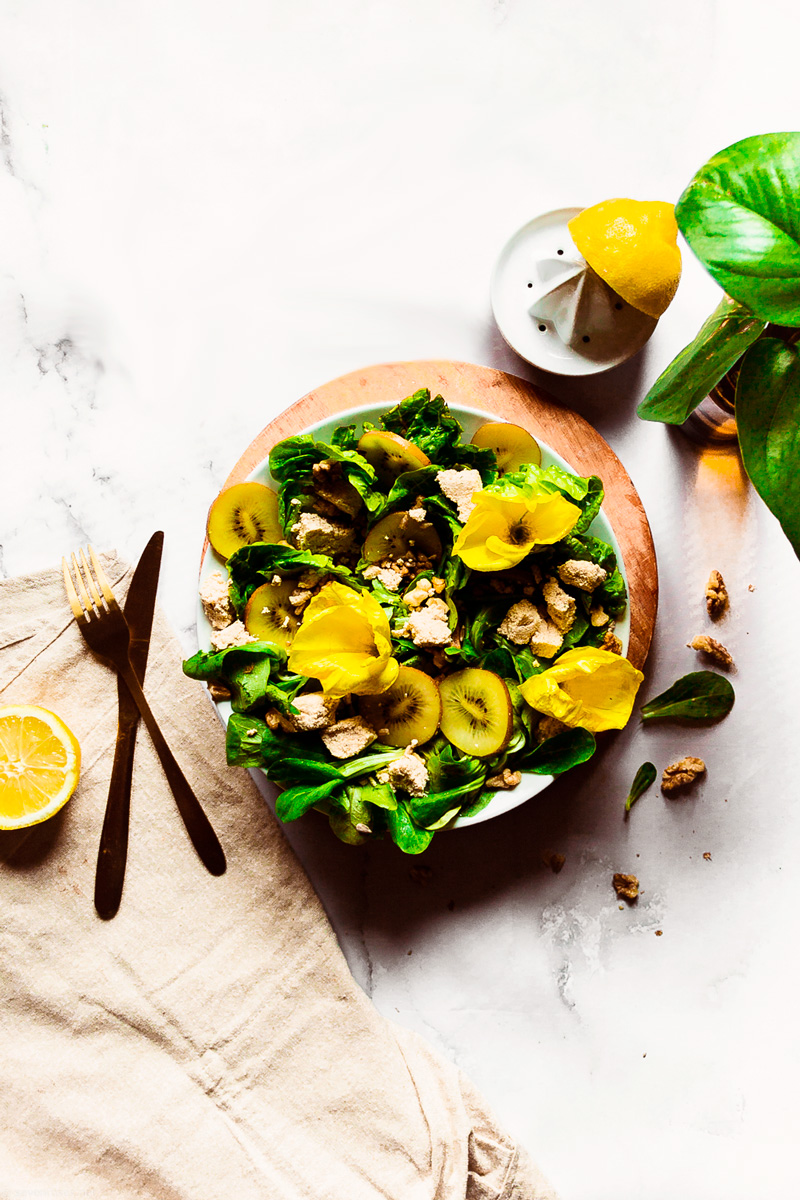 A colorful Summer Salad with Tofu Feta filled with fresh, healthy, and good-for-you ingredients